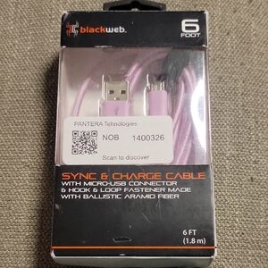 Blackweb Black and Pink Braided 6ft Micro-USB Sync & Charge Cable